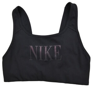 Nike Sports Bra Womens Size Small Black Purple Dri Fit Graphic Spell Out